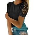 thumbnail image 1 of Giftesty Womens Blouses and Tops Women Casual Printing Round-Neck Lace Hollow Out Short Sleeve Pullover Slimming Blouse T-shirt Tops, 1 of 5