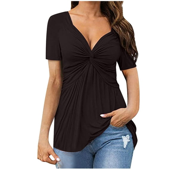Giftesty Womens Blouses and Tops Women's Casual V-Neck Bow Sexy Short-sleeved T-shirt Top