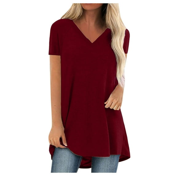 Giftesty Womens Blouses and Tops Clearance Women's T-Shirt Short Sleeve Summer V-Neck Casual Loose Blouse Basic Tee Tunic Tops