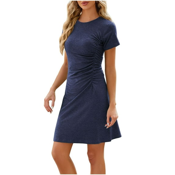 Inleife Womens Dresses Women's Short Sleeved Solid Color Loose Fitting T-Shirt Round Neck Pajama Dress