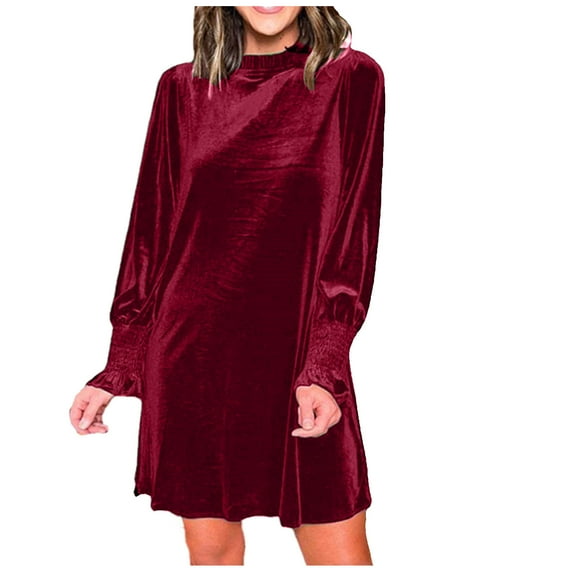 Inleife Womens Dresses Plus Size Fashion Women's Casual Long Sleeve Dress Solid Outing Round-Neck Dress