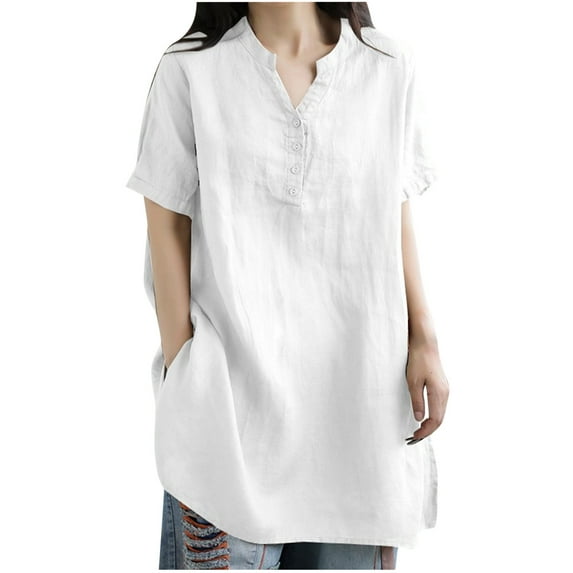 Giftesty Womens Fashion Women Fashion CasualSolid Color Shirts Short Sleeve Loose Tee Tops V Neck Blouse