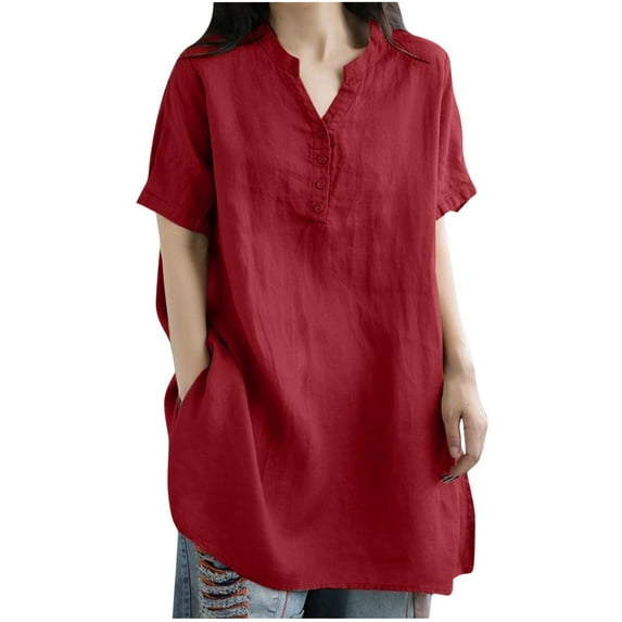Giftesty Womens Fashion Women Fashion CasualSolid Color Shirts Short Sleeve Loose Tee Tops V Neck Blouse
