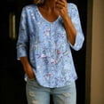 thumbnail image 1 of Giftesty Womens Floral Print Button Down Shirts V Neck 3/4 Sleeve Casual Blouse, Loose Fit Flowy Spring Summer Shirts Tops, 1 of 5
