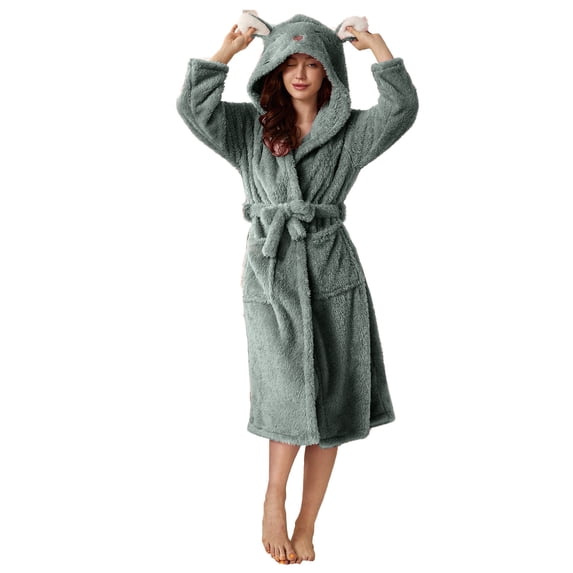 Giftesty Womens Homewear Pajamas Women's Fashion Robe Bathrobe Lengthening Keep Warm Lapel Same Style For Men And Women Long Sleeve