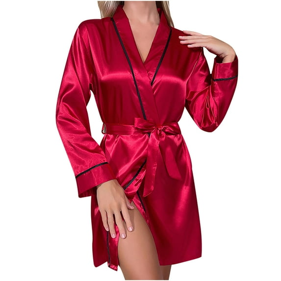 Giftesty Womens Homewear Pajamas Women's Solid Color Strappy Bathrobe Sexy Home Clothing Can Be Worn Externally With Ice Silk Pajamas And Pajamas