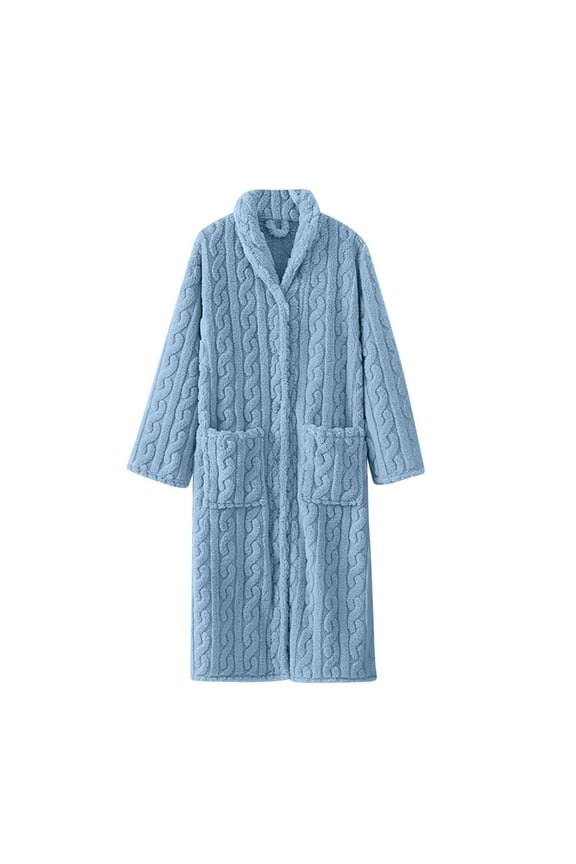 Giftesty Womens Homewear Pajamas Women's Thickened Comfortable Velvet Female Green Fruit Collar Button Long Skirt Bathrobe Nightgown Home Wear