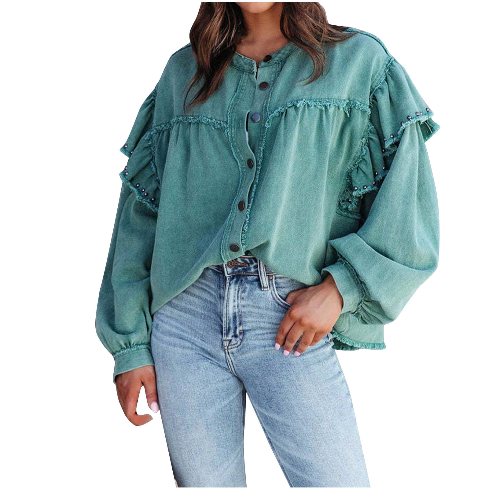 Giftesty Womens Jackets Clearance Women's Jean Jacket Frayed Washed