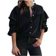 SUMDUINO Giftesty Womens Jackets Clearance Women's Jean Jacket Frayed Washed Button Denim Jacket With Pockets