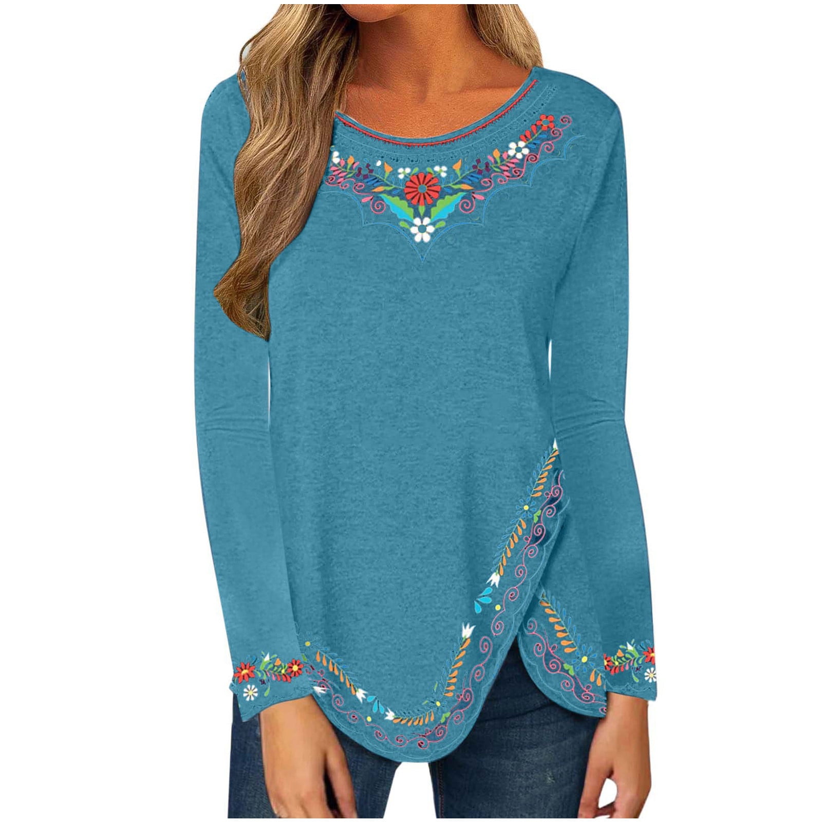 Giftesty Womens Long Sleeve Tops Clearance Women's Round-Neck Long ...