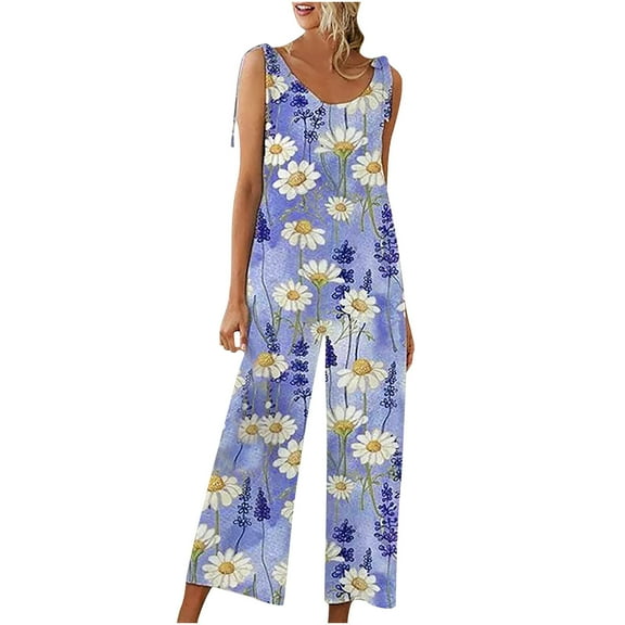 Giftesty Womens Pants Clearance!Fashion Women Summer Casual Sexy Sleeveless Floral Print Wide Leg Pants Jumpsuits