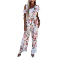 thumbnail image 1 of Giftesty Womens Pants Clearance!Fashion Women's Casual Printing Ruffles Suspenders One Shoulder Lacing Jumpsuit Wide Leg Pants, 1 of 9