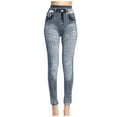 thumbnail image 1 of Giftesty Womens Pants Clearance Vertical Stripe Imitation Denim Leggings Show Thin Buttock Raising Capris, 1 of 5