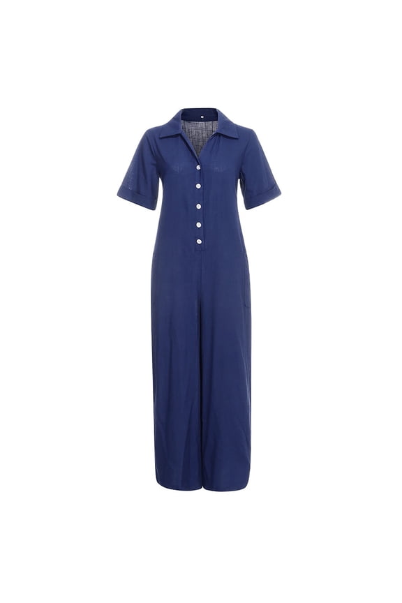 Womens Pants Clearance!Women Fshion Pocket Short Sleeve V-Neck Jumpsuits Lady Loose Playsuit Trousers