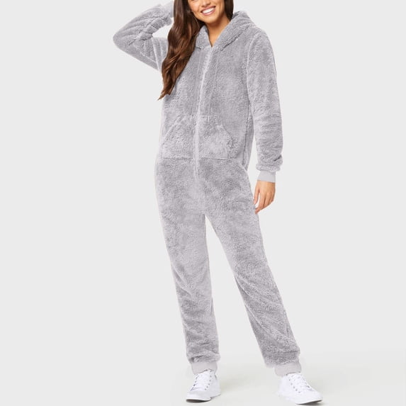 Giftesty Womens Pants Clearance!Women Long Sleeve Hooded Jumpsuit Pajamas Casual Winter Warm Rompe Sleepwear