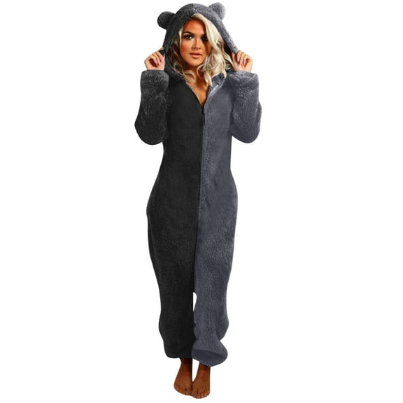 Giftesty Womens Pants Clearance!Women Long Sleeve Hooded Jumpsuit Pajamas Casual Winter Warm Rompe Sleepwear