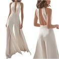 thumbnail image 1 of Giftesty Womens Pants Clearance Women's Solid Color Backless Hollow Out Sleeveless V-Neck Wide Leg Jumpsuit Canonicals, 1 of 9