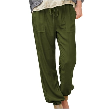 Giftesty Womens Pants Clearance!Women's Solid Color Lace-Up Elastic Waist Pockets Casual Work Pants