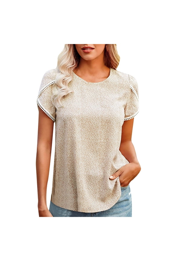 Womens Plus Size Fashion Women Casual Printing Round Neck Pullovers Short Sleeve Blouse T-Shirt Tops