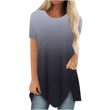 Giftesty Womens Plus Size Clearance Women Button Printed Round Neck Short Sleeve Irregular T-Shirt Blouse Tops