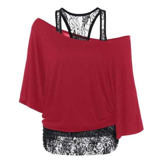 Giftesty Womens Plus Size Women Plus Size Lace Loose Casual Long Sleeve Tops Blouse Shirt