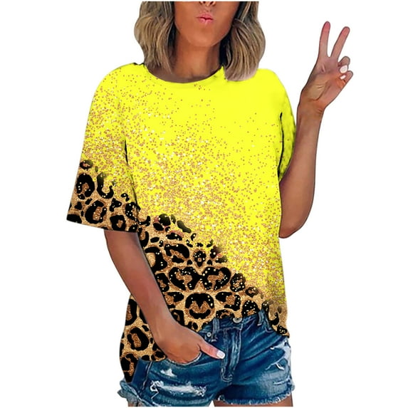 Giftesty Womens Plus Size Clearance Women's Summer Loose Printing Short Sleeve Crew-Neck T-Shirt Casual Tee Tops