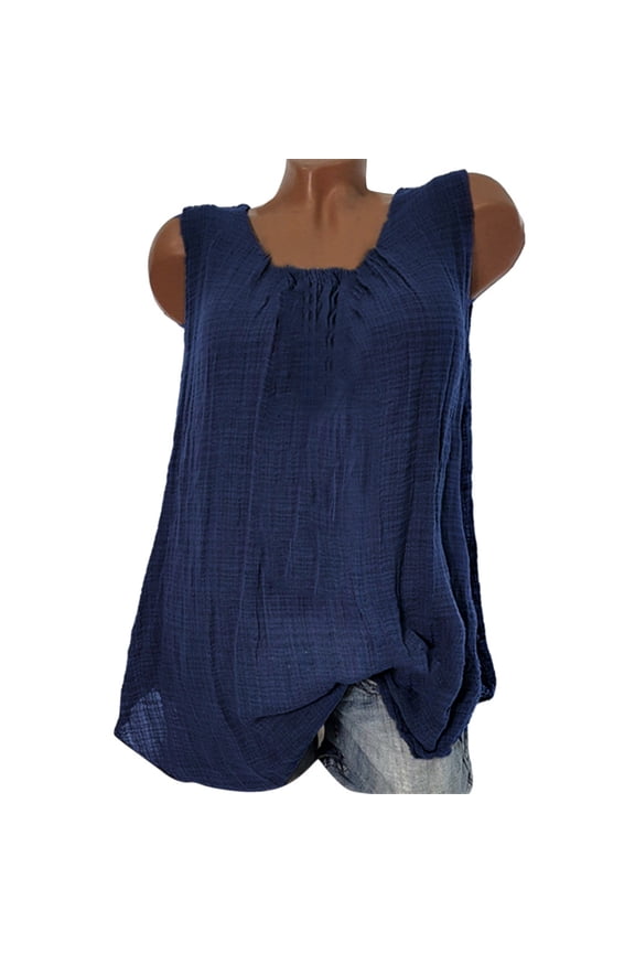 Womens Plus Size Womens Cotton Linen Sleeveless Baggy T-shirt Vest Tee Blouse Tank Tops Plus Size