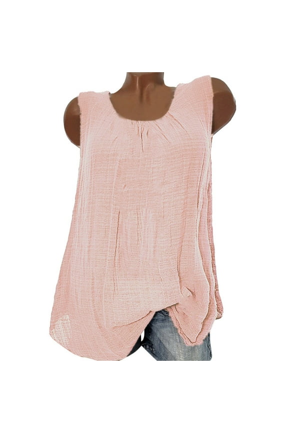 Womens Plus Size Womens Cotton Linen Sleeveless Baggy T-shirt Vest Tee Blouse Tank Tops Plus Size