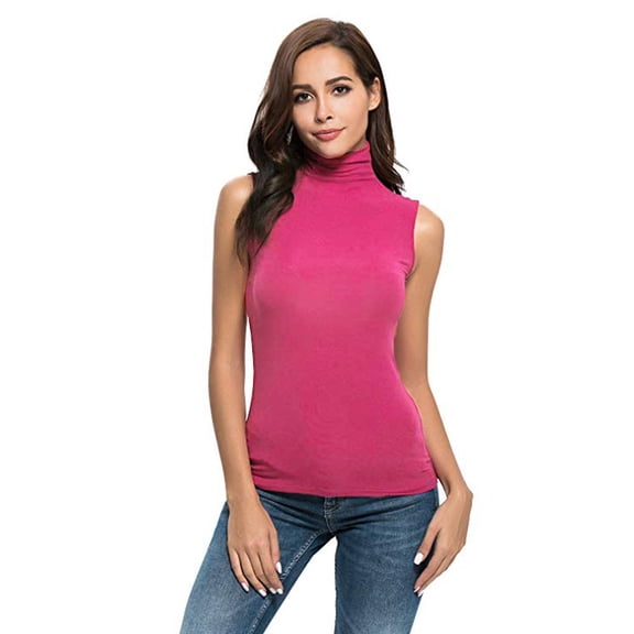 Giftesty Womens Plus Size Womens Sleeveless Solid Slim Fit Turtleneck Tee Shirt Top Blouse