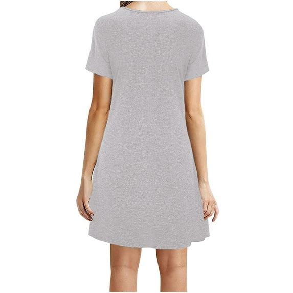 Giftesty Womens Plus Size Dresses Women Casual Short Sleeve Solid Ladies Loose Mini Dress