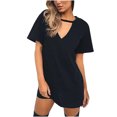 thumbnail image 1 of Giftesty Womens Plus Size Dresses Clearance Women Casual Short Sleeve V-Neck Solid Ladies Hollow Out Mini Dress, 1 of 9