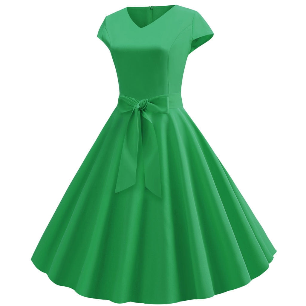 Giftesty Womens Plus Size Dresses Women Vintage Short Sleeve Swing 50s  Housewife Casual Evening Party Prom Dress - Walmart.com