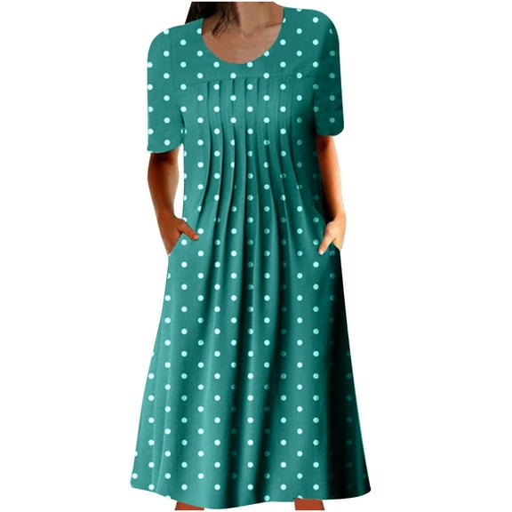 Giftesty Womens Plus Size Dresses Women's Summer Casual Round Neck Short Sleeve Folding Printed Dresses