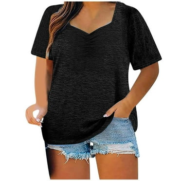 Giftesty Womens Plus Size T-Shirts Women's V-Neck Solid Color Oversized T-Shirt Summer Loose Top