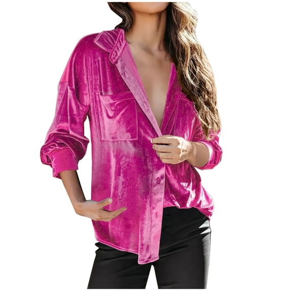 Inleife Womens Shirts Fashion Women Casual Long Sleeve Pocket Turndown Collar Button Shirt Loose Tops