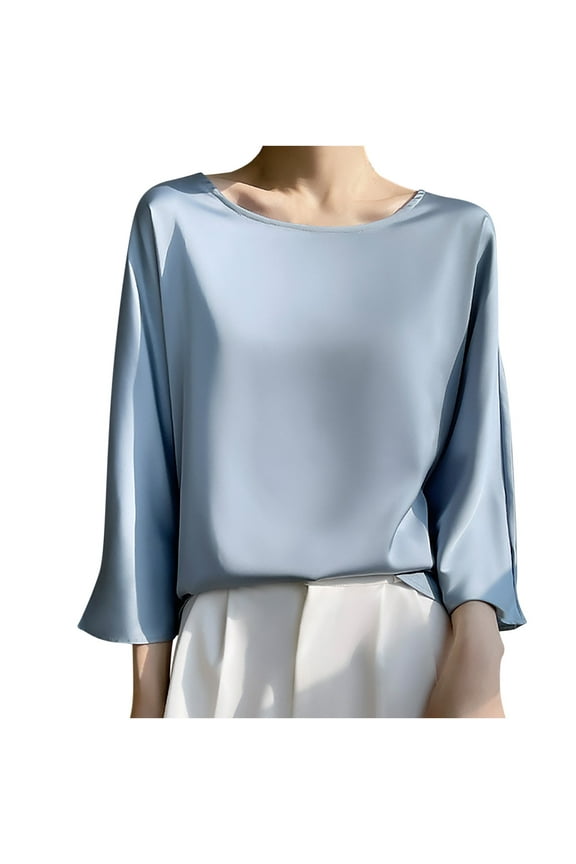 Womens Shirts Women's Fashion R-Neck Long Sleeve Loose Solid Color Blouse