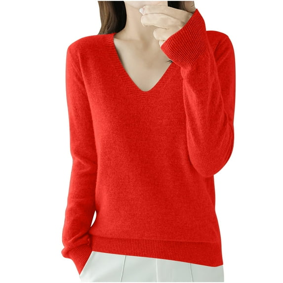 Inleife Womens Shirts Women's Fashion V-Neck Long Sleeve Loose Solid Color Blouse