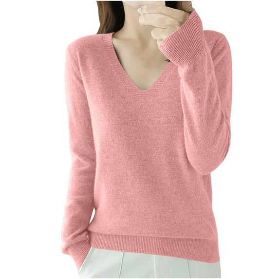 Giftesty Womens Shirts Clearance Women's Fashion V-Neck Long Sleeve Loose Solid Color Blouse