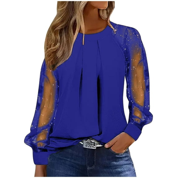 Giftesty Womens Shirts Clearance Women's Fashionable Lace Patchwork Round Neck Button Up Top Sizes S-XXL