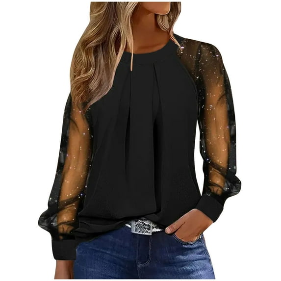 Giftesty Womens Shirts Clearance Women's Fashionable Lace Patchwork Round Neck Button Up Top Sizes S-XXL