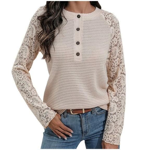 Inleife Womens Shirts Women's Long Sleeve Summer Round Neck Sexy Casual Tops Regular Blouse Button Tops