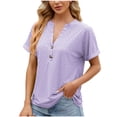 thumbnail image 1 of Inleife Womens Shirts Women's V-Neck Hollow Out Recreational Short Sleeve Tops Summer Blouse, 1 of 4