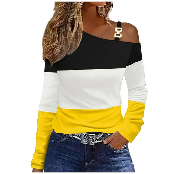 Giftesty Womens Shirts Fashion One Shoulder Drop Shoulder Long Sleeve Pullover Blouse Women's Long Sleeve Casual Top