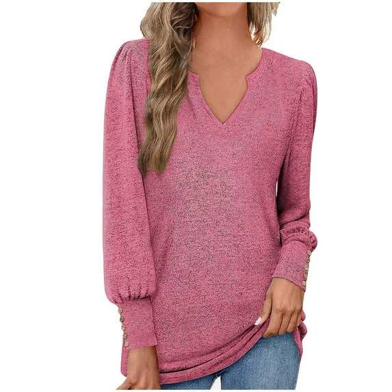 Giftesty Womens Shirts Fashion Women Long Sleeve Solid Color Comfortable Breathable V-Neck Shirt Tops