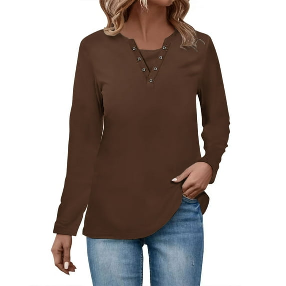 Giftesty Womens Shirts Plus Size Women's Solid Color V-Neck Long Sleeve Pleated Top