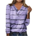 thumbnail image 1 of Giftesty Womens Shirts Women Daily Striped Printed V-Neck Pullover Long Sleeved Casual Button Up Top, 1 of 5