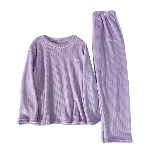 Giftesty Womens Shirts Women's Solid Color Set Casual Winter Warm Coral Velvet Pajamas Home Clothing Set