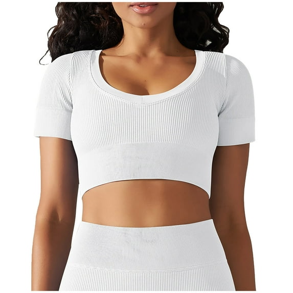 Giftesty Womens Short Top Clearance Fashion Sexy Casual Women Solid Short Sleeve Camis Round Neck Ladies Tops Slim Yoga Camisoles