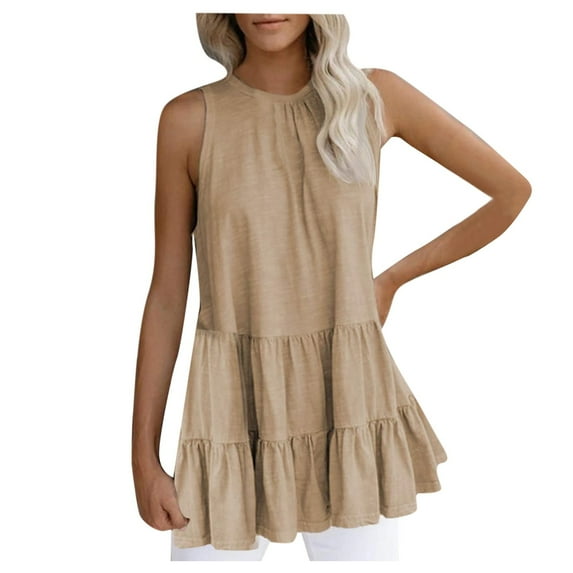 Giftesty Womens Sleeveless Splicing Fashion Solid Color T-Shirt Tops Loose Blouses Khaki M