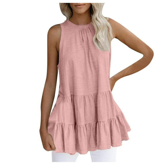 Giftesty Womens Sleeveless Splicing Fashion Solid Color T-Shirt Tops Loose Blouses Pink M